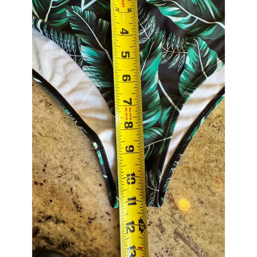 Tropical Green Leaf Ruffle High Waisted Bikini Set Two Piece Swimsuit Small - Picture 6 of 13